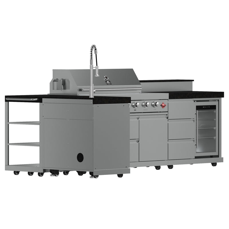 Forno Bulnes 40" Freestanding Gas BBQ in Stainless Steel, 95,000 BTU, 5 Burners, Rotisserie Kit, 1.8 cu.ft. Beverage Center, FODKT2520BLK