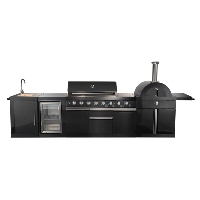 Forno All'Aperto Outdoor Kitchen Island with 87,600 BTU Gas Grill, 18" Pizza Oven, Bar & Beverage Center, FODKT2551BLK