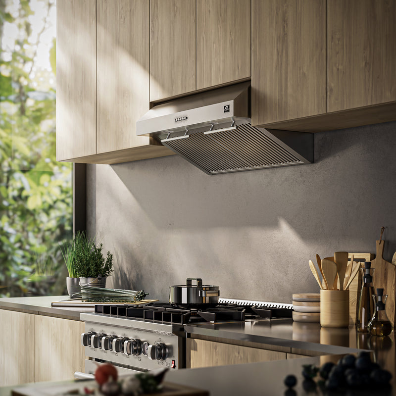 Forno Bari Espresso 30" 400 CFM Under Cabinet Range Hood in Stainless Steel, Hybrid Filters, LED Lights, FRHUC5255-30