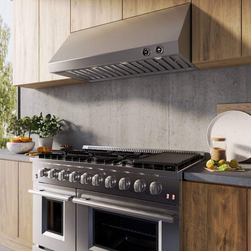 Forno Biagio 48" 1200 CFM Wall Mounted Range Hood in Stainless Steel, Baffle Filters, FRHWM5009-48