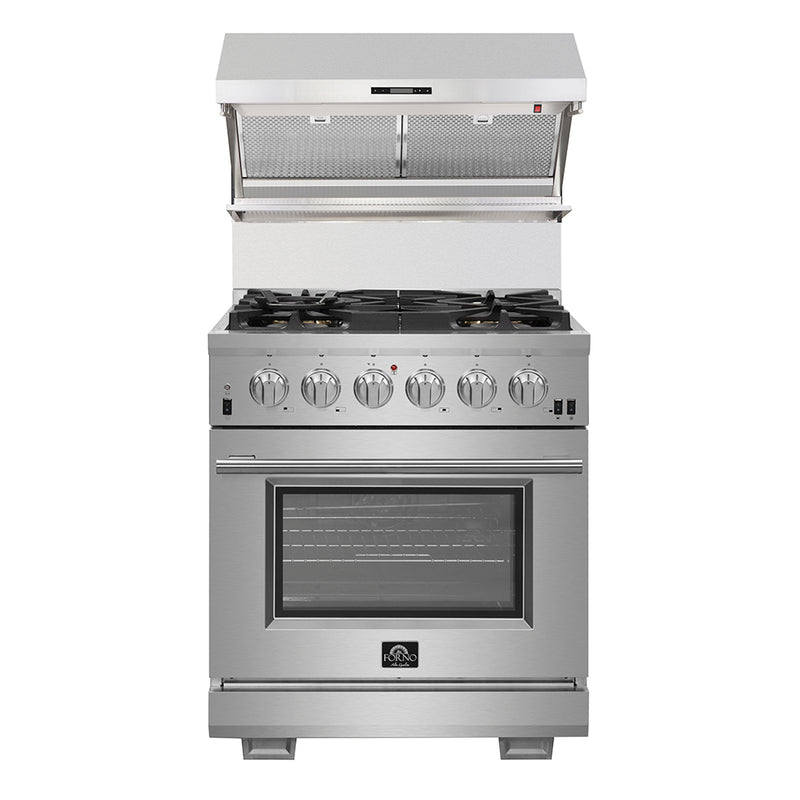 Forno Savona 30" 600 CFM Wall Mount Range Hood in Stainless Steel, Warming Shelf, Hybrid Filters, FRHWM5029-30HB
