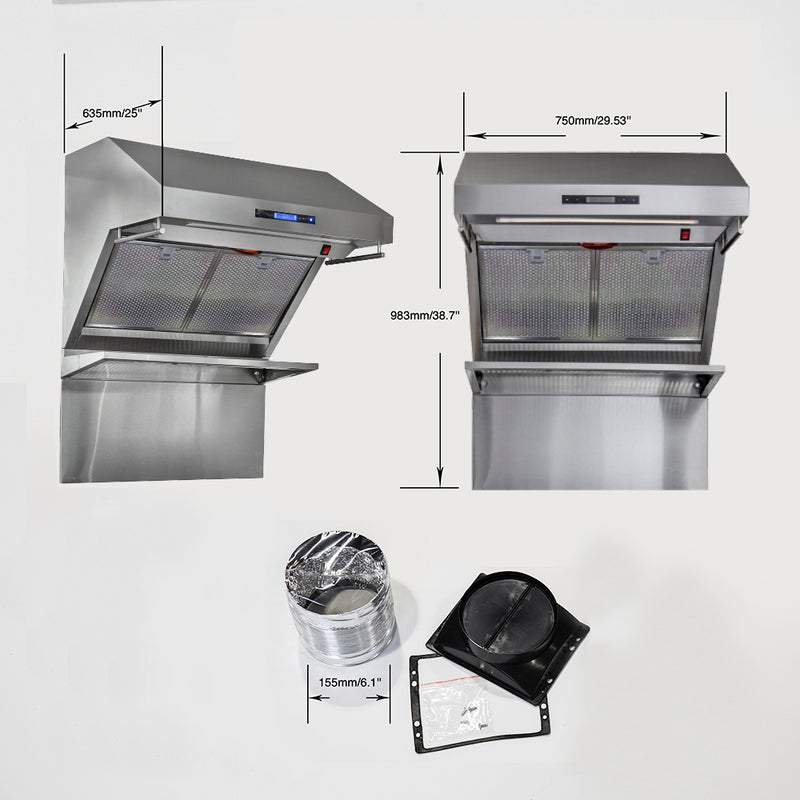 Forno Savona 30" 600 CFM Wall Mount Range Hood in Stainless Steel, Warming Shelf, Hybrid Filters, FRHWM5029-30HB