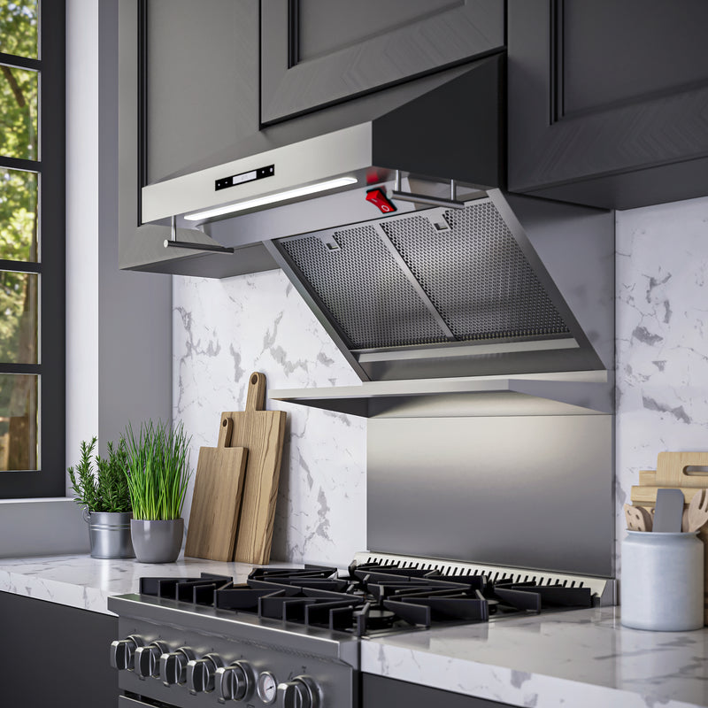 Forno Savona 30" 600 CFM Wall Mount Range Hood in Stainless Steel, Warming Shelf, Hybrid Filters, FRHWM5029-30HB
