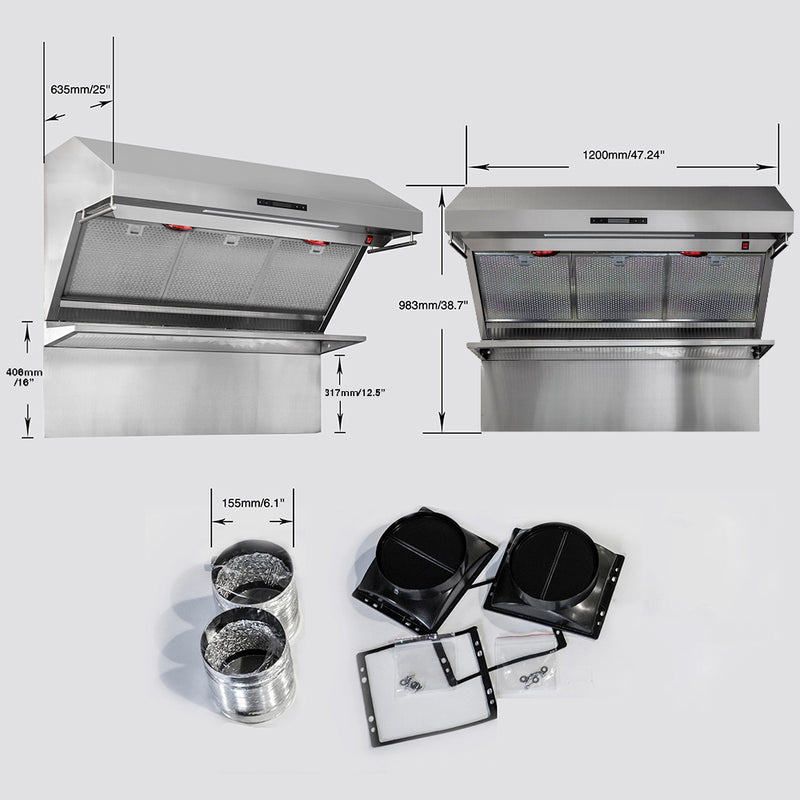 Forno Savona 48" 1200 CFM Wall Mount Range Hood in Stainless Steel, Warming Shelf, Hybrid Filters, FRHWM5029-48HB