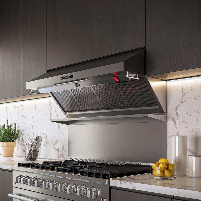 Forno Savona 48" 1200 CFM Wall Mount Range Hood in Stainless Steel, Warming Shelf, Hybrid Filters, FRHWM5029-48HB