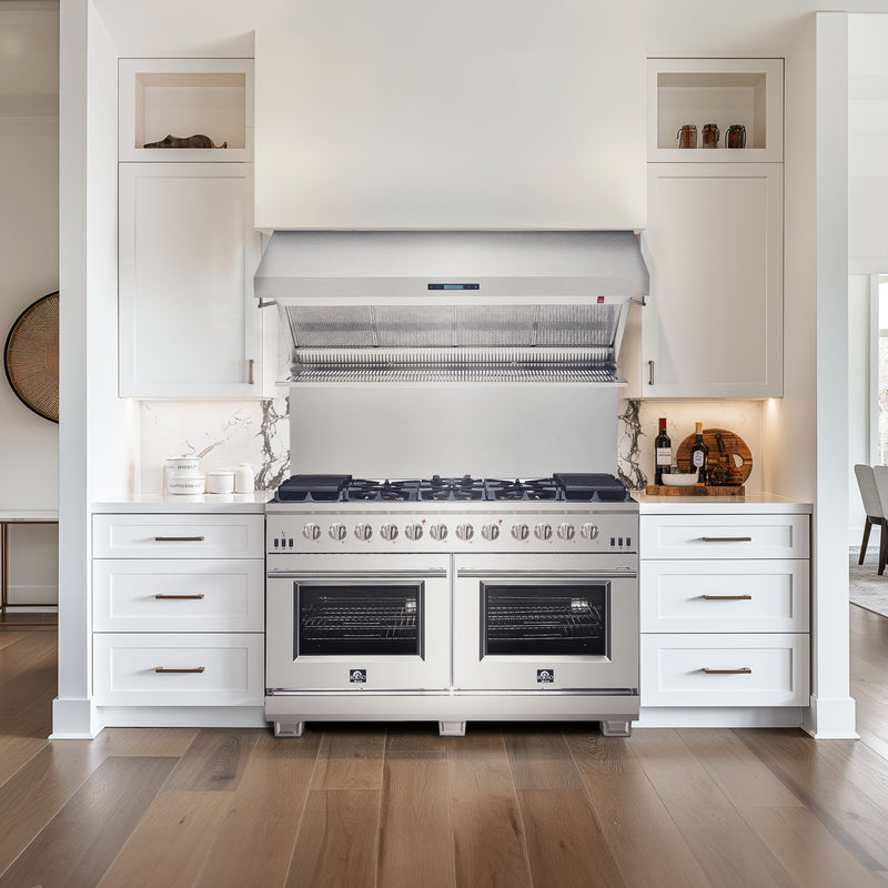 Forno Savona 60" 1200 CFM Wall Mount Range Hood in Stainless Steel, Warming Shelf, Hybrid Filters, FRHWM5029-60HB