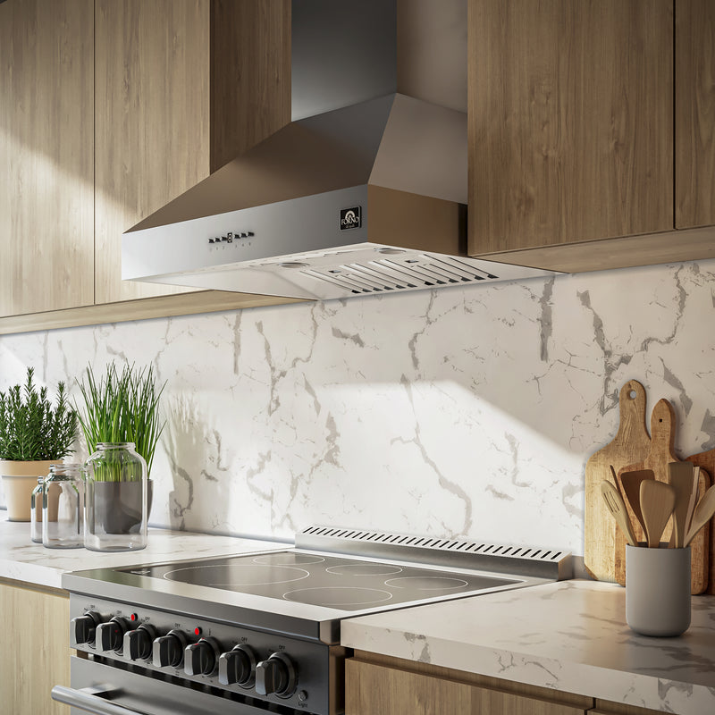 Forno Orvieto 30" 600 CFM Wall Mount Range Hood in Stainless Steel, Baffle Filters, FRHWM5094-30