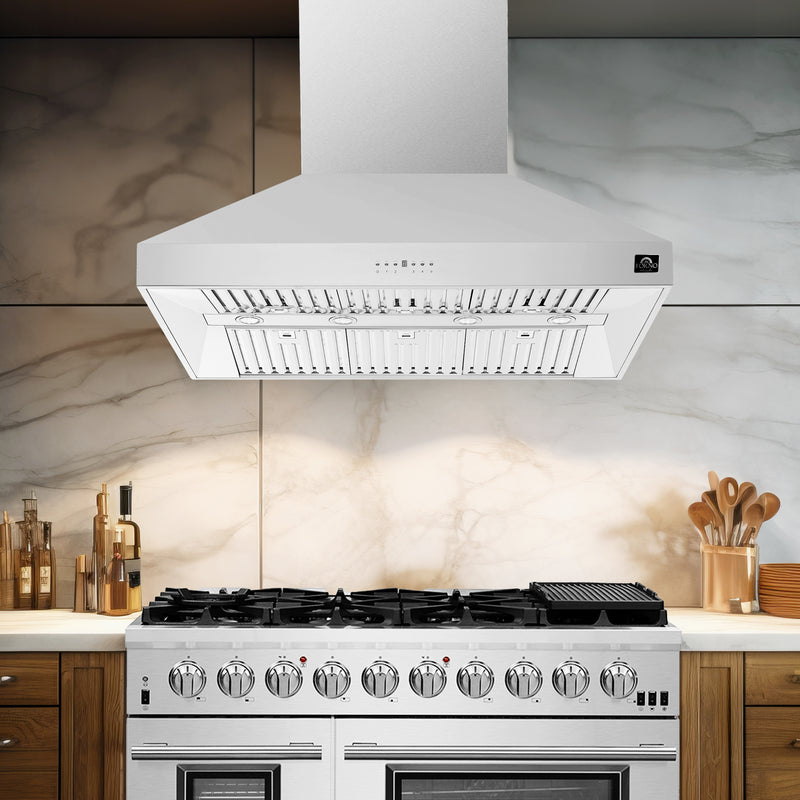 Forno Orvieto 48" 1200 CFM Wall Mount Range Hood in Stainless Steel, Baffle Filters, FRHWM5094-48