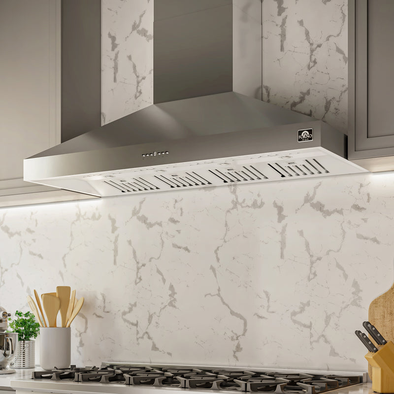 Forno Orvieto 60" 1200 CFM Wall Mount Range Hood in Stainless Steel, Baffle Filters, Touch Control, FRHWM5094-60