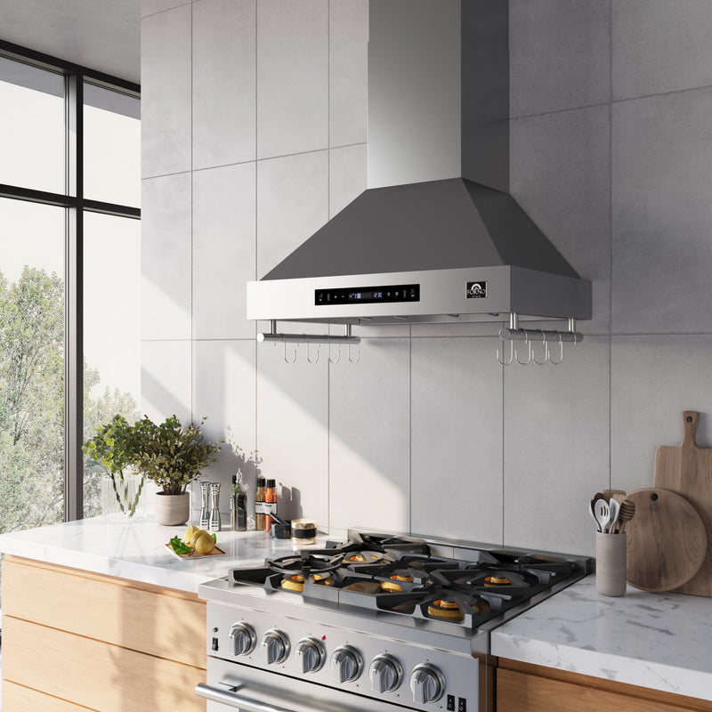 Forno Venezia 30" Wall-Mounted Range Hood in Stainless Steel, 3-Speed Fan, Touch Controls, LED Lights, FRHWM5503-30