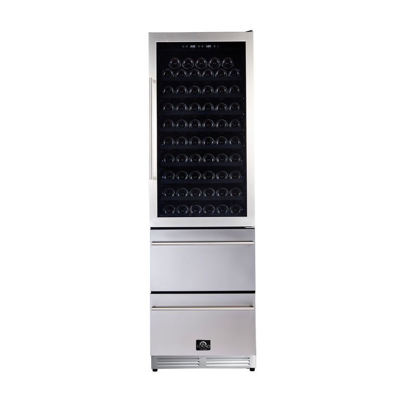 Forno 24" Freestanding Wine Cooler in Stainless Steel, Dual Temperature Zone, 108 Bottle Capacity, Two Refrigerated Drawers, FWCDR6628-24S