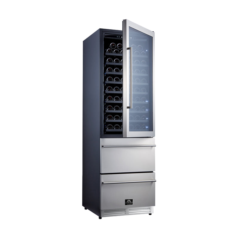 Forno 24" Freestanding Wine Cooler in Stainless Steel, Dual Temperature Zone, 108 Bottle Capacity, Two Refrigerated Drawers, FWCDR6628-24S