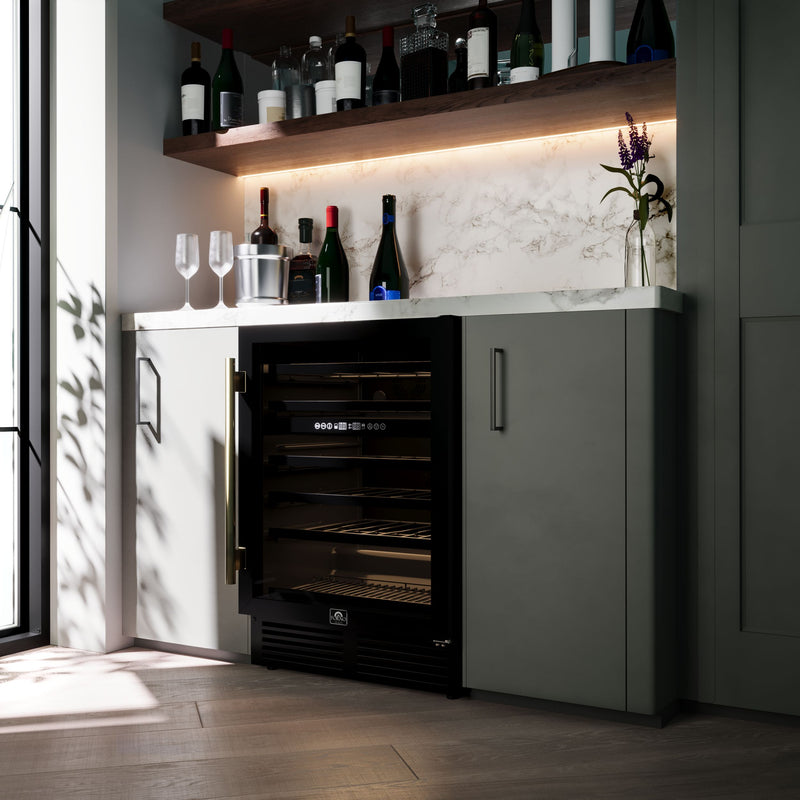 Forno Bacchino 24" Freestanding Wine Cooler in Black, Dual Zone, 51 Bottle Capacity, Triple-Layer Anti-UV Glass, FWCDR6634-24BLK