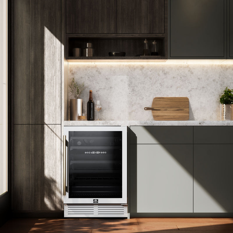 Forno Bacchino 24" Freestanding Wine Cooler in White, 51 Bottle Capacity, Dual Temperature Zones, Triple-Layer Anti-UV Glass Door, FWCDR6634-24WHT