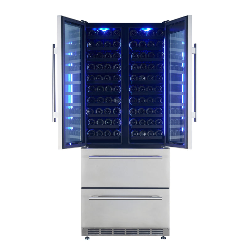 Forno Campania 32" Freestanding Wine Cooler in Stainless Steel, Dual Zones, 120 Bottle Capacity, 228 Can Storage, FWCDR6635-32S