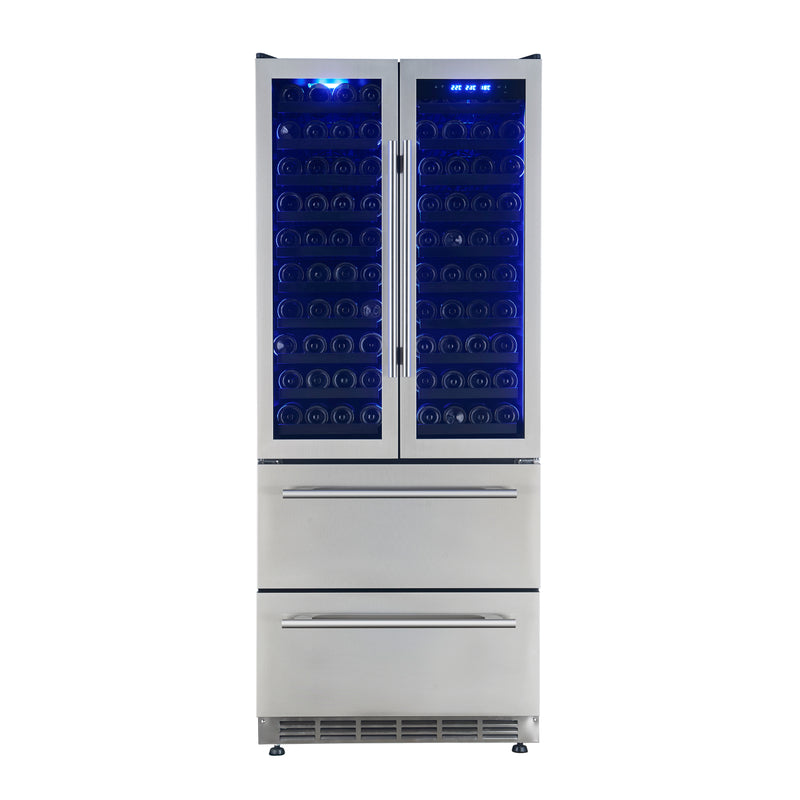 Forno Campania 32" Freestanding Wine Cooler in Stainless Steel, Dual Zones, 120 Bottle Capacity, 228 Can Storage, FWCDR6635-32S