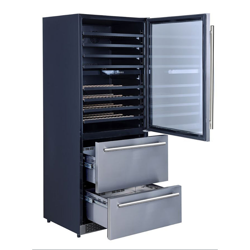 Forno Capraia 30" Freestanding Wine Cooler in Stainless Steel, Dual Temperature Zones, 144 Bottle Capacity, Two Refrigerated Drawers, FWCDR6661-30S