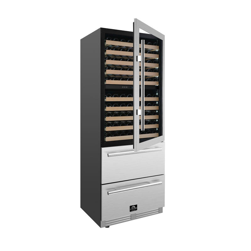Forno Celano 30" Dual Zone Wine Cooler and Beverage Cooler in Stainless Steel, 21.3 cu.ft Capacity, 150 Bottle Storage, UV-Resistant Glass, FWCDR6697-30S