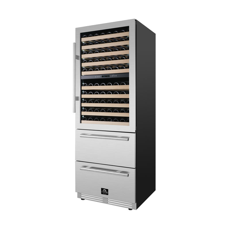 Forno Celano 30" Dual Zone Wine Cooler and Beverage Cooler in Stainless Steel, 21.3 cu.ft Capacity, 150 Bottle Storage, UV-Resistant Glass, FWCDR6697-30S