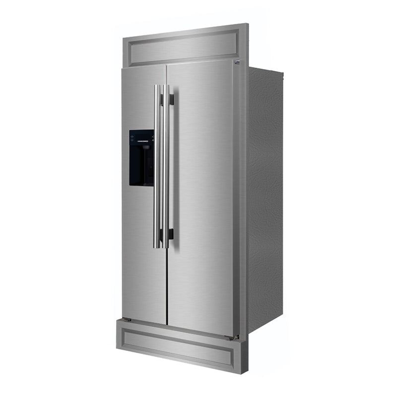 Forno Salerno 36" Freestanding Side-by-Side Refrigerator in Stainless Steel, 20 cu.ft Capacity, Ice & Water Dispenser, and Decorative Grill, FFRBI1844-40MG