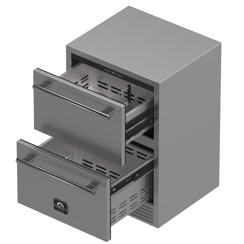 Forno Como 24" Drawer Refrigerator in Stainless Steel with 4.87 cu.ft. Capacity, LED Lighting, IPX4 Waterproof, FDROD1611-24S
