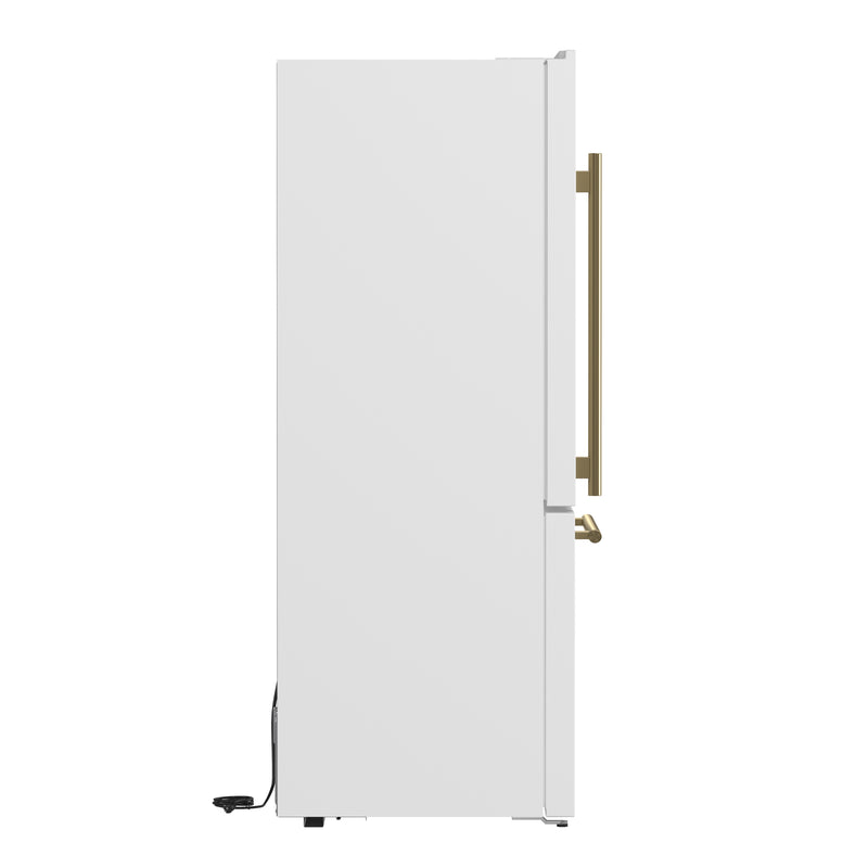 Forno Milano Espresso 62" Freestanding Dual Bottom Freezer Refrigerator in White, 34.4 cu.ft Capacity, Ice Maker, with Antique Brass Handles, FFFFD1787-60WHT