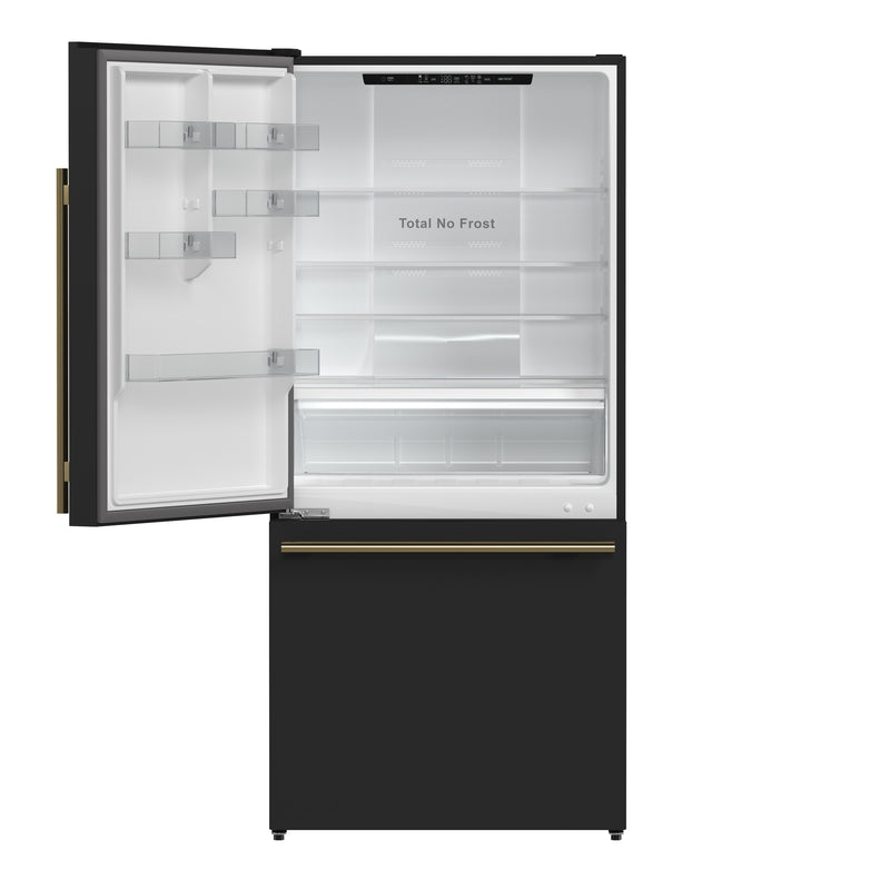 Forno Milano Espresso 31" Freestanding Bottom Freezer Refrigerator in Black, 17.2 cu. ft., with Stainless Steel Handles, FFFFD1786-31BLK