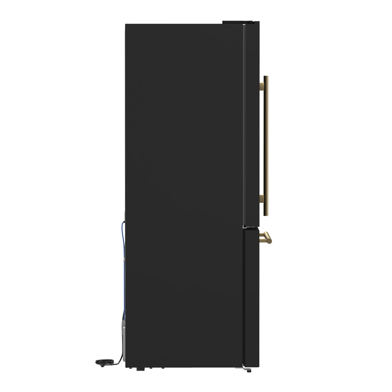 Forno Milano Espresso 62" Freestanding Dual Bottom Freezer Refrigerator in Black with 34.4 cu.ft Capacity, Ice Maker, Digital Touch Control, with Antique Brass Handles, FFFFD1787-60BLK