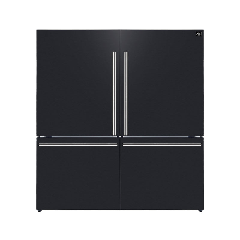 Forno Milano Espresso 62" Freestanding Dual Bottom Freezer Refrigerator in Black with 34.4 cu.ft Capacity, Ice Maker, Digital Touch Control, with Stainless Steel Handles, FFFFD1787-60BLK