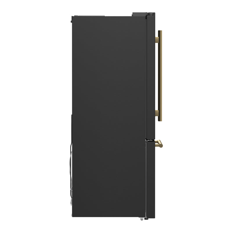 Forno Espresso Gallipoli 30" Freestanding French Door Refrigerator in Black with 17.5 cu. ft. Capacity, Antique Brass Handle, FFFFD1974-31BLK