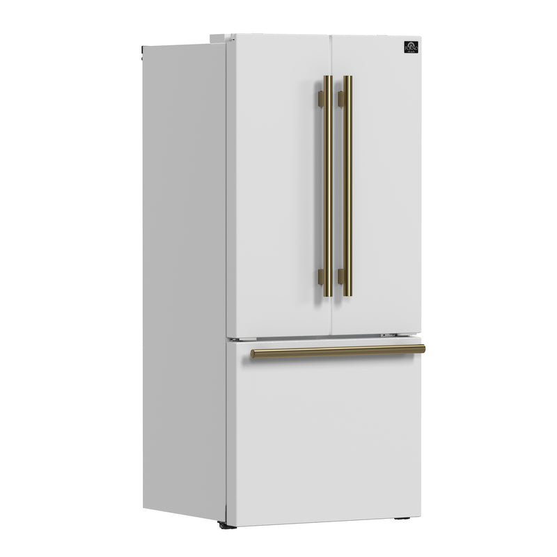 Forno Gallipoli 30" Freestanding French Door Refrigerator in White with 17.5 cu. ft. Capacity, Ice Maker, with Stainless Steel Handles, FFFFD1974-31WHT