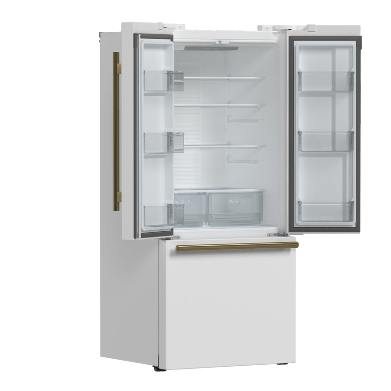 Forno Gallipoli 30" Freestanding French Door Refrigerator in White with 17.5 cu. ft. Capacity, Ice Maker, with Stainless Steel Handles, FFFFD1974-31WHT