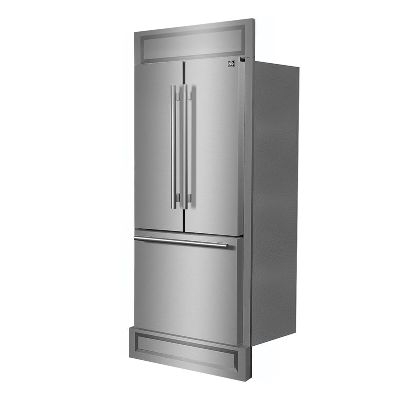 Forno Gallipoli 30" Freestanding French Door Refrigerator with 17.5 Cu. Ft. Capacity, Ice Maker, Decorative Grill, FFFFD1974-35MG