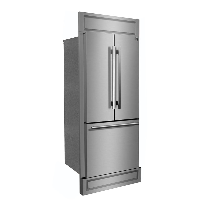 Forno Gallipoli 30" Freestanding French Door Refrigerator with 17.5 Cu. Ft. Capacity, Ice Maker, Decorative Grill, FFFFD1974-35MG