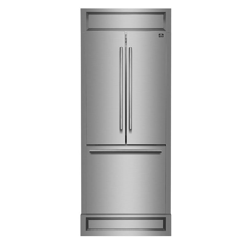 Forno Gallipoli 30" Freestanding French Door Refrigerator with 17.5 Cu. Ft. Capacity, Ice Maker, Decorative Grill, FFFFD1974-35MG
