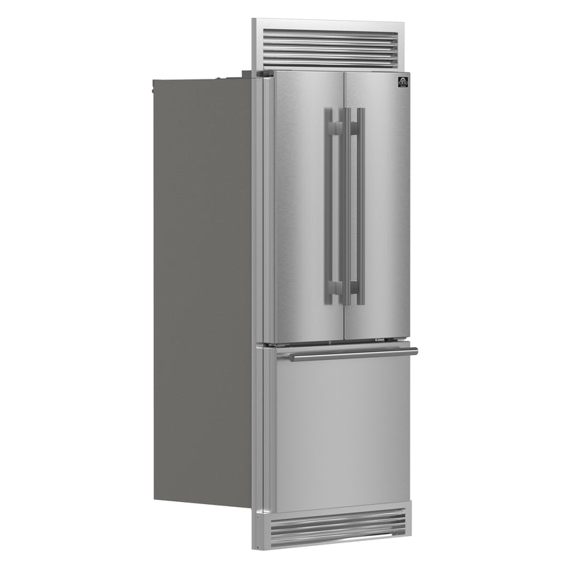 Forno Gallipoli 30" Freestanding French Door Refrigerator in Stainless Steel, 17.5 Cu. Ft. Capacity, Ice Maker with 4” Decorative Grill, FFFFD1974-35SG