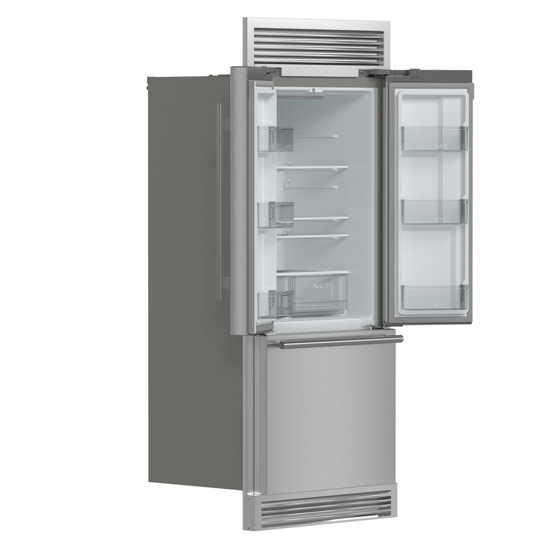 Forno Gallipoli 30" Freestanding French Door Refrigerator in Stainless Steel, 17.5 Cu. Ft. Capacity, Ice Maker with 4” Decorative Grill, FFFFD1974-35SG
