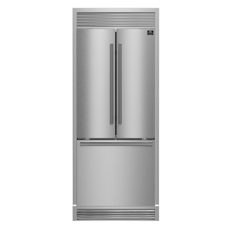 Forno Gallipoli 30" Freestanding French Door Refrigerator in Stainless Steel, 17.5 Cu. Ft. Capacity, Ice Maker with 4” Decorative Grill, FFFFD1974-35SG