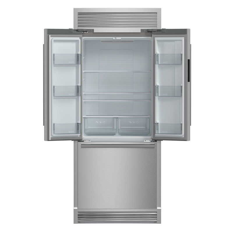 Forno Gallipoli 30" Freestanding French Door Refrigerator in Stainless Steel, 17.5 Cu. Ft. Capacity, Ice Maker with 4” Decorative Grill, FFFFD1974-35SG