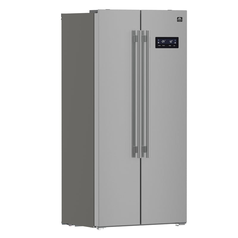 Forno Salerno 33" Freestanding Side-by-side Refrigerator in Stainless Steel with 15.6 cu.ft. Capacity, Fingerprint Resistant, with Stainless Steel Handles, FFRBI1805-33SB