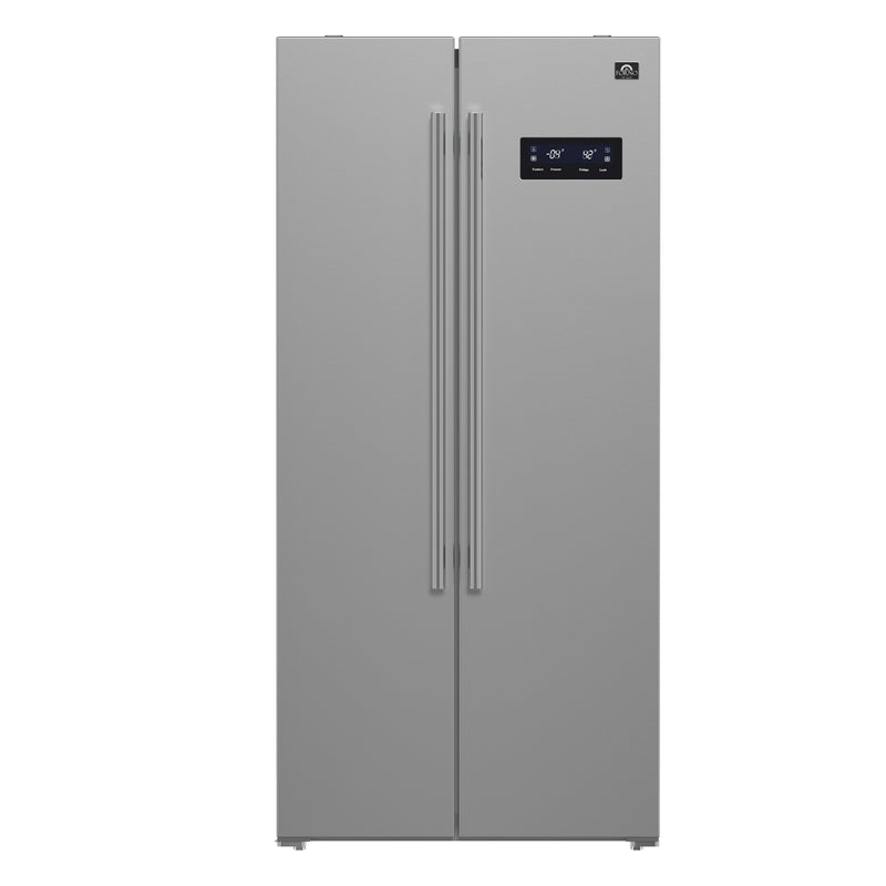 Forno Salerno 33" Freestanding Side-by-side Refrigerator in Stainless Steel with 15.6 cu.ft. Capacity, Fingerprint Resistant, with Stainless Steel Handles, FFRBI1805-33SB