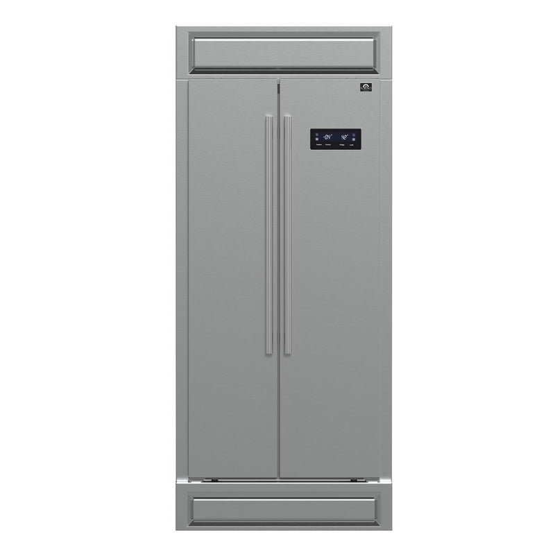 Forno Salerno 33" Built-in Side-by-Side Refrigerator in Stainless Steel, 15.6 cu.ft. with Modern Decorative Grill, FFRBI1805-37MG