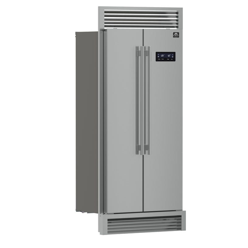 Forno Salerno 33" Built-in Side-by-Side Refrigerator in Stainless Steel, 15.6 cu.ft., Fast Cool & Fast Freeze, with Stainless Steel Handles, FFRBI1805-37SG