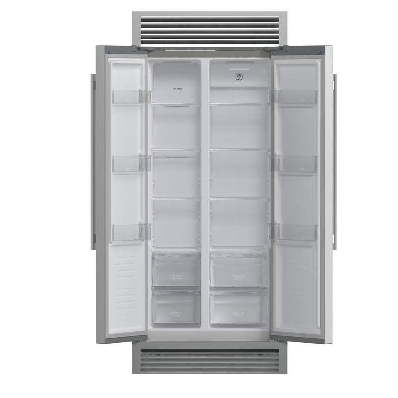 Forno Salerno 33" Built-in Side-by-Side Refrigerator in Stainless Steel, 15.6 cu.ft., Fast Cool & Fast Freeze, with Stainless Steel Handles, FFRBI1805-37SG