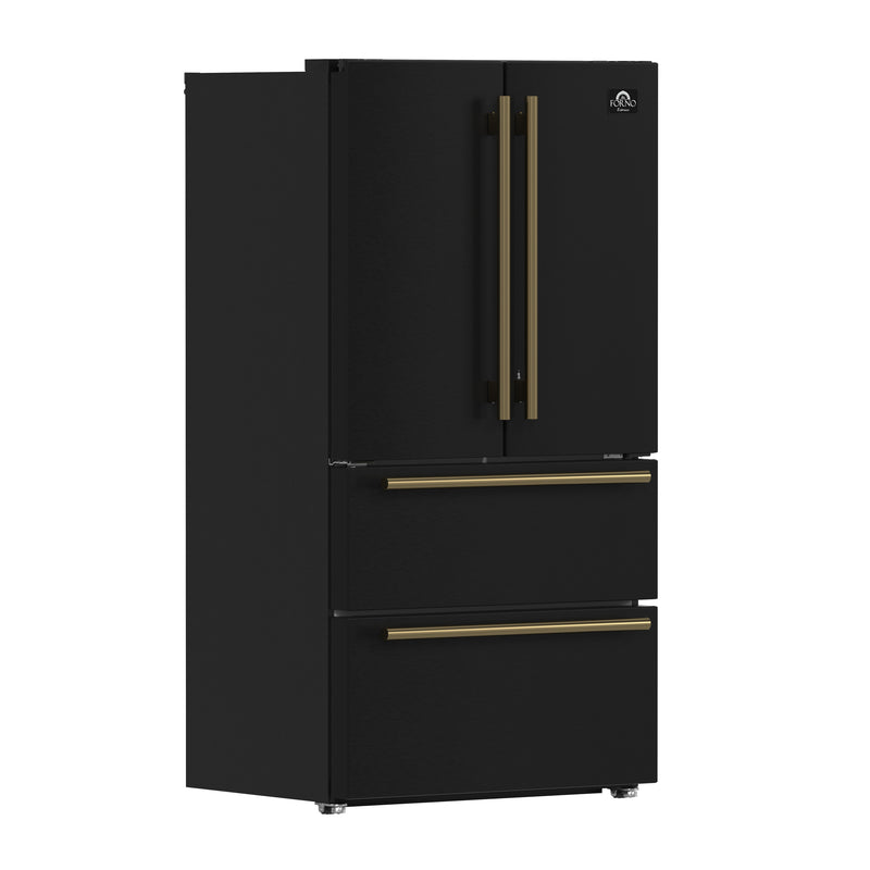 Forno Moena Espresso 36" Freestanding French Door Refrigerator in Black, 19.2 Cu.ft Capacity with Stainless Steel Handles, FFRBI1820-36BLK