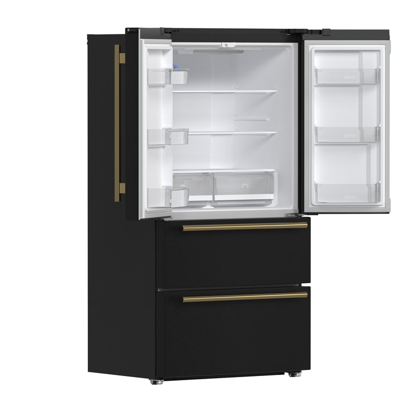 Forno Moena Espresso 36" Freestanding French Door Refrigerator in Black, 19.2 Cu.ft Capacity with Stainless Steel Handles, FFRBI1820-36BLK