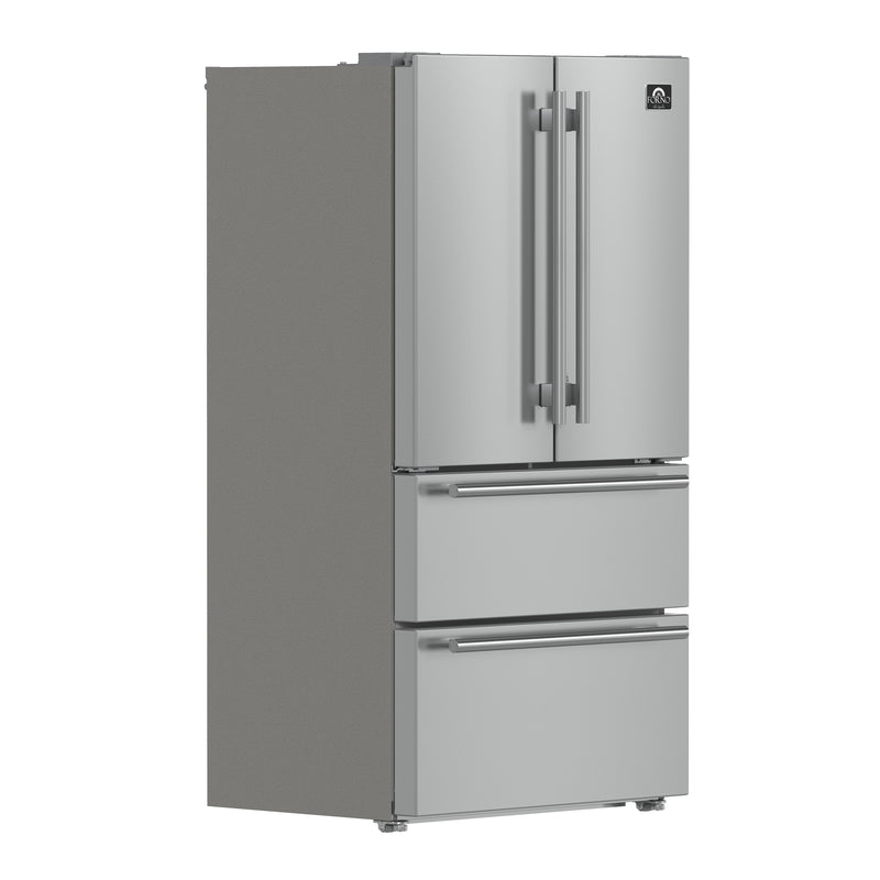 Forno Moena 36" Freestanding French Door Refrigerator in Stainless Steel, 19 cu.ft Capacity, Ice Maker, with Stainless Steel Handles, FFRBI1820-36SB