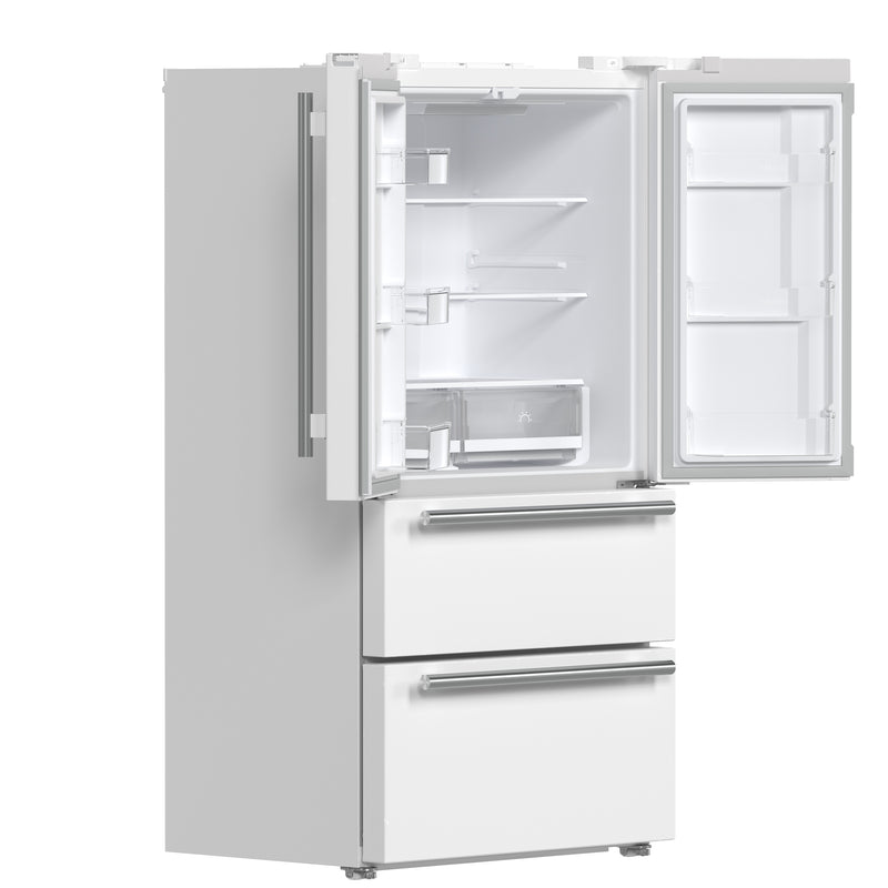 Forno Moena Espresso 36" Freestanding French Door Refrigerator in White with 19.2 Cu.ft Capacity, Ice Maker, with Stainless Steel Handles, FFRBI1820-36WHT