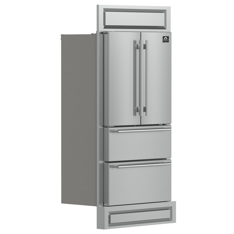 Forno Moena 36" Freestanding French Door Refrigerator in Stainless Steel with 19.2 Cu. ft. Capacity, Ice Maker, Modern Decorative Grill, FFRBI1820-40MG