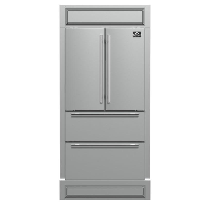 Forno Moena 36" Freestanding French Door Refrigerator in Stainless Steel with 19.2 Cu. ft. Capacity, Ice Maker, Modern Decorative Grill, FFRBI1820-40MG